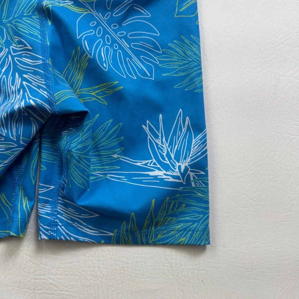 Nike Dri-FIT One Womens Tropical Monstera Print Bike Shorts Blue DV9681-435 XS